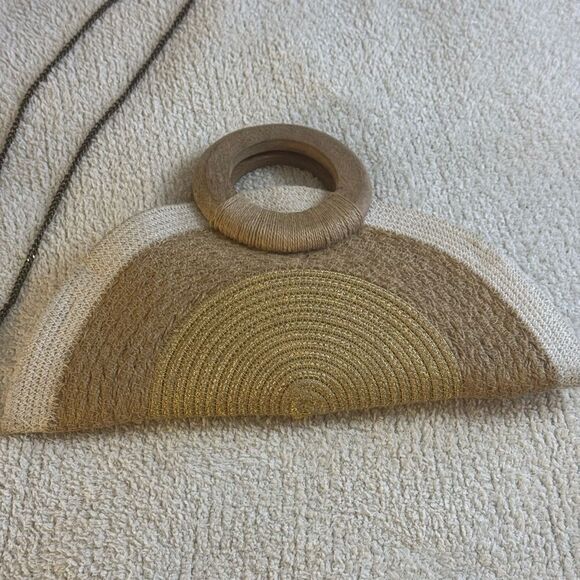 Antik Kraft Clutch Raffia Natural Multi Woven Wooden Handle Cabo resort Wear - Picture 4 of 15